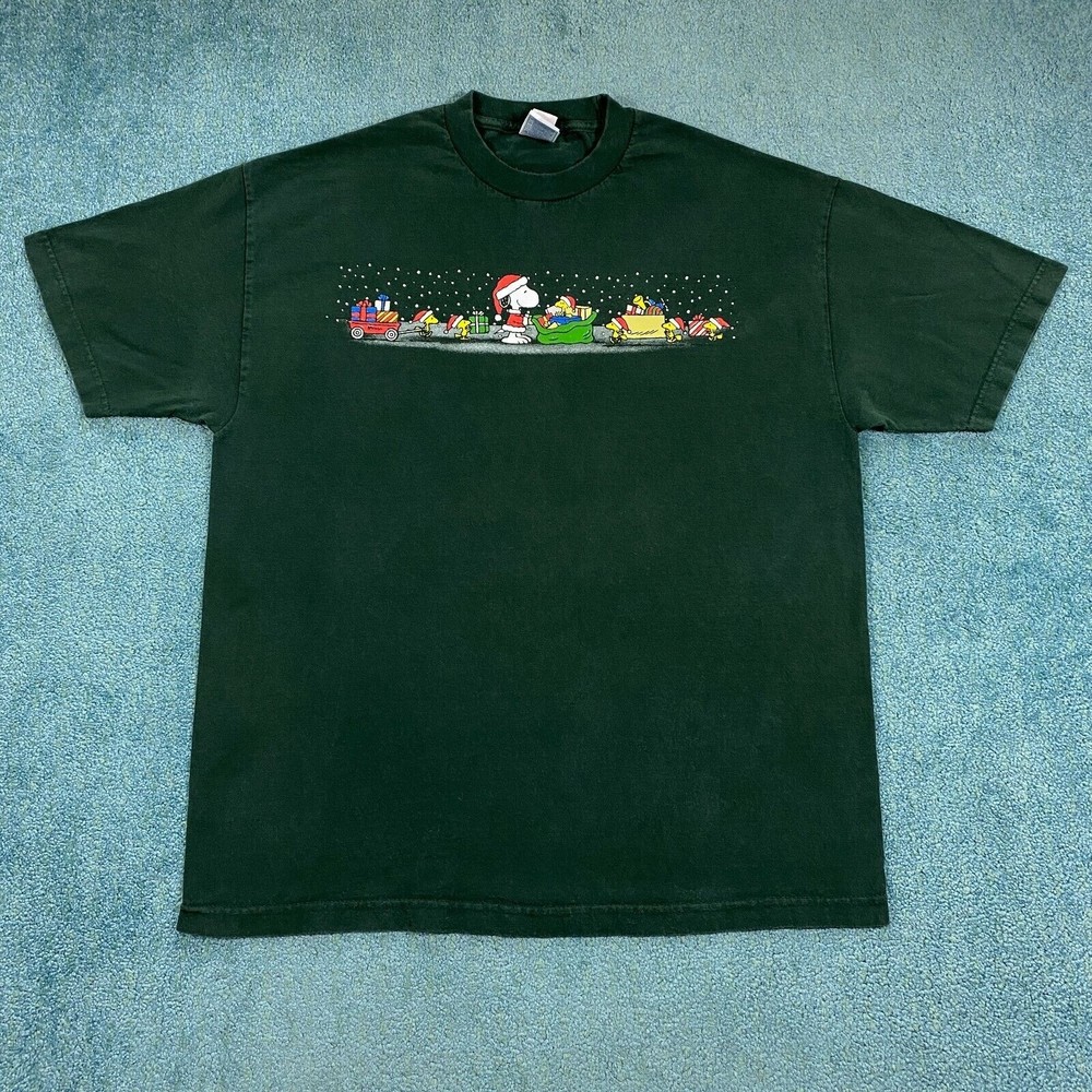 VINTAGE Snoopy Woodstock Christmas Adult Shirt XL Peanuts Xmas Holidays Mens 90s